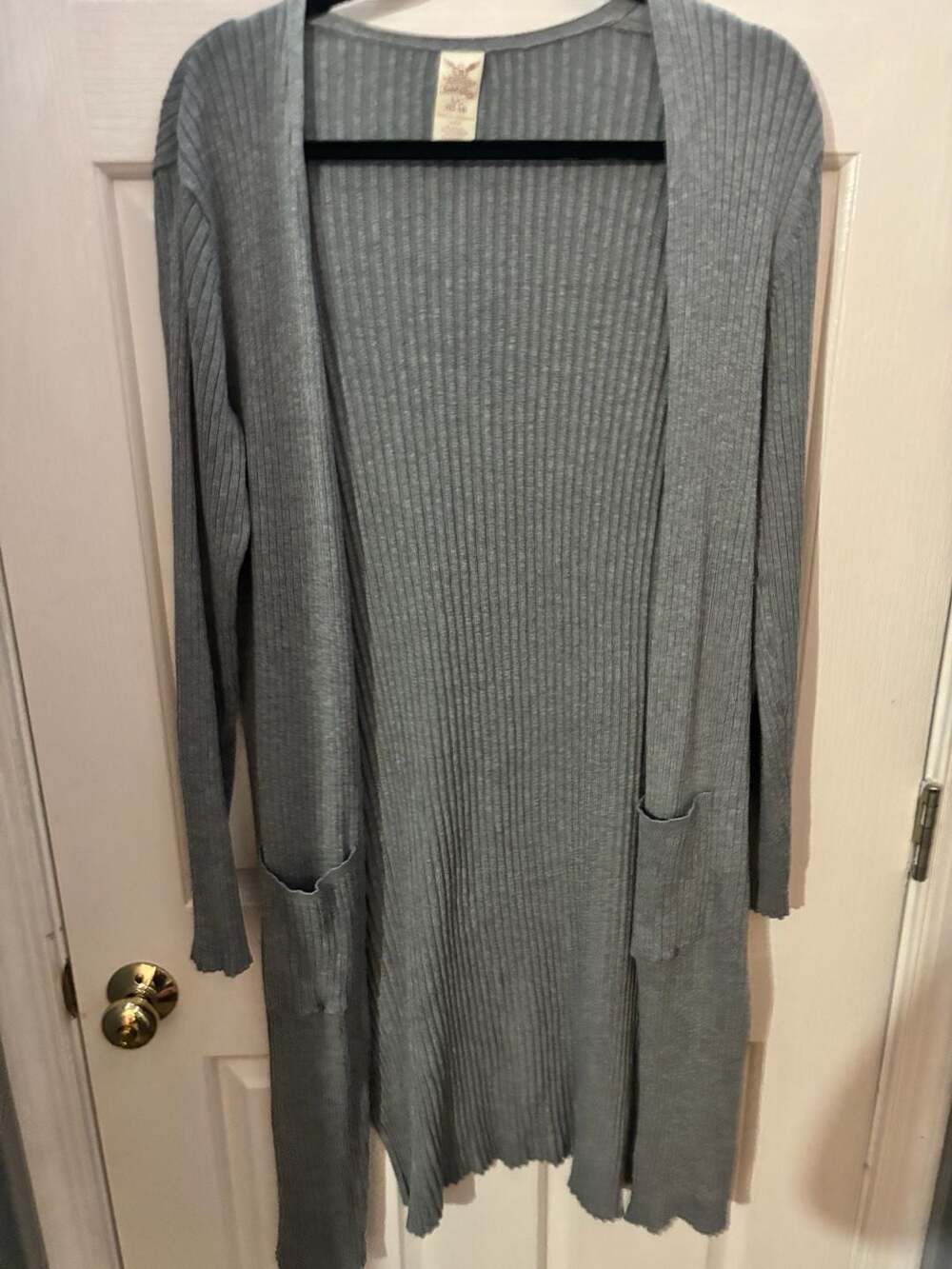 Faded Glory Ribbed Knit Open Front Long Cardigan with Pockets XL